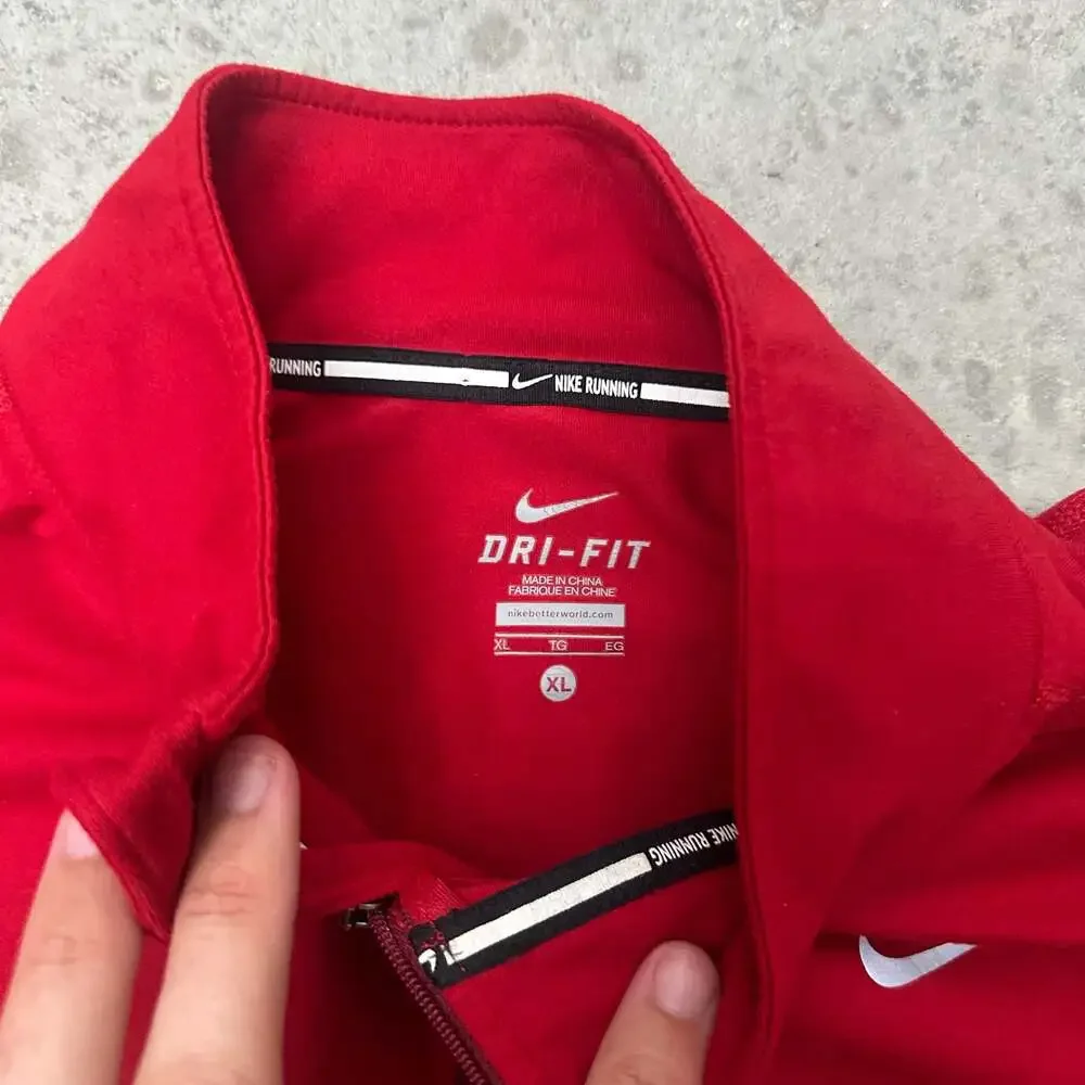 Nike Dri-FIT Running 1/4 Zip Pullover Red Long Sleeve Size XL